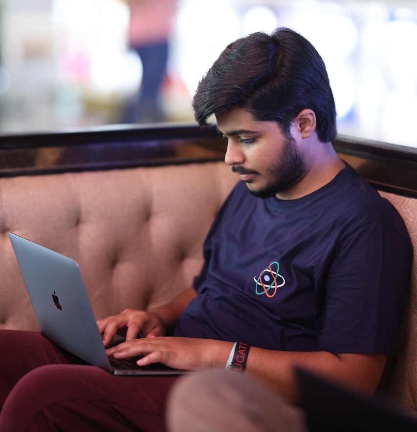 Ehtesham using laptop